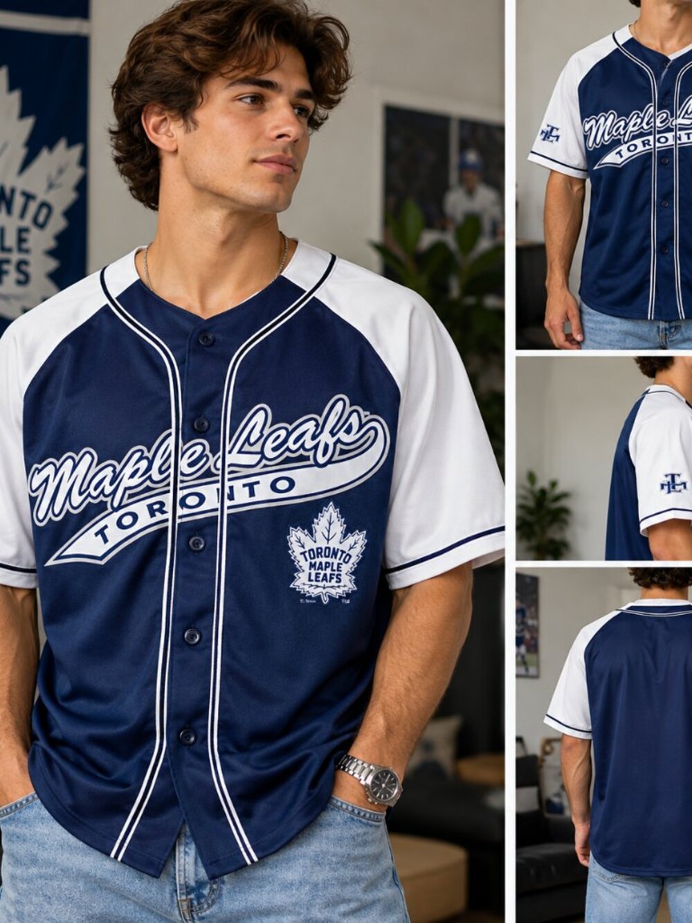 Toronto Maple Leafs NHL Baseball-Style Jersey – Men’s Large